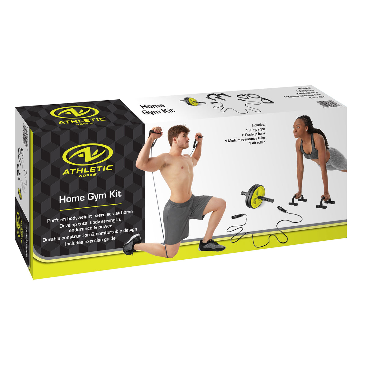 Comprehensive Home Gym Kit: Resistance Tubes, Ab Wheel, Jump Rope, and Push-Up Bars Included