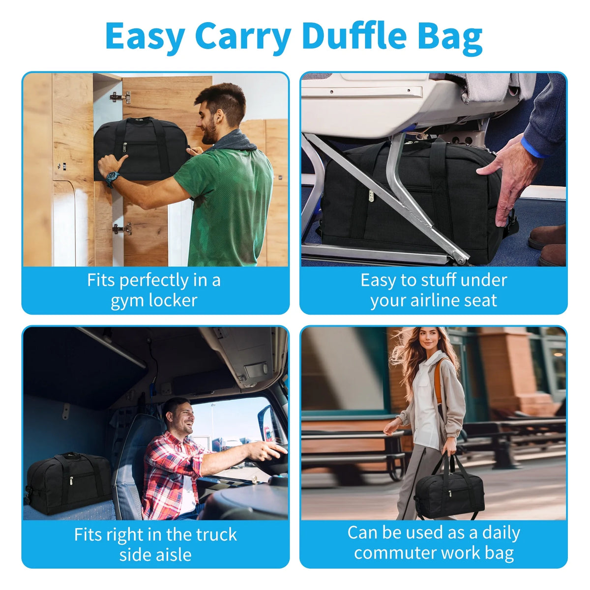 14" Carry-On Mini Duffel Bag for Travel Sport, Black