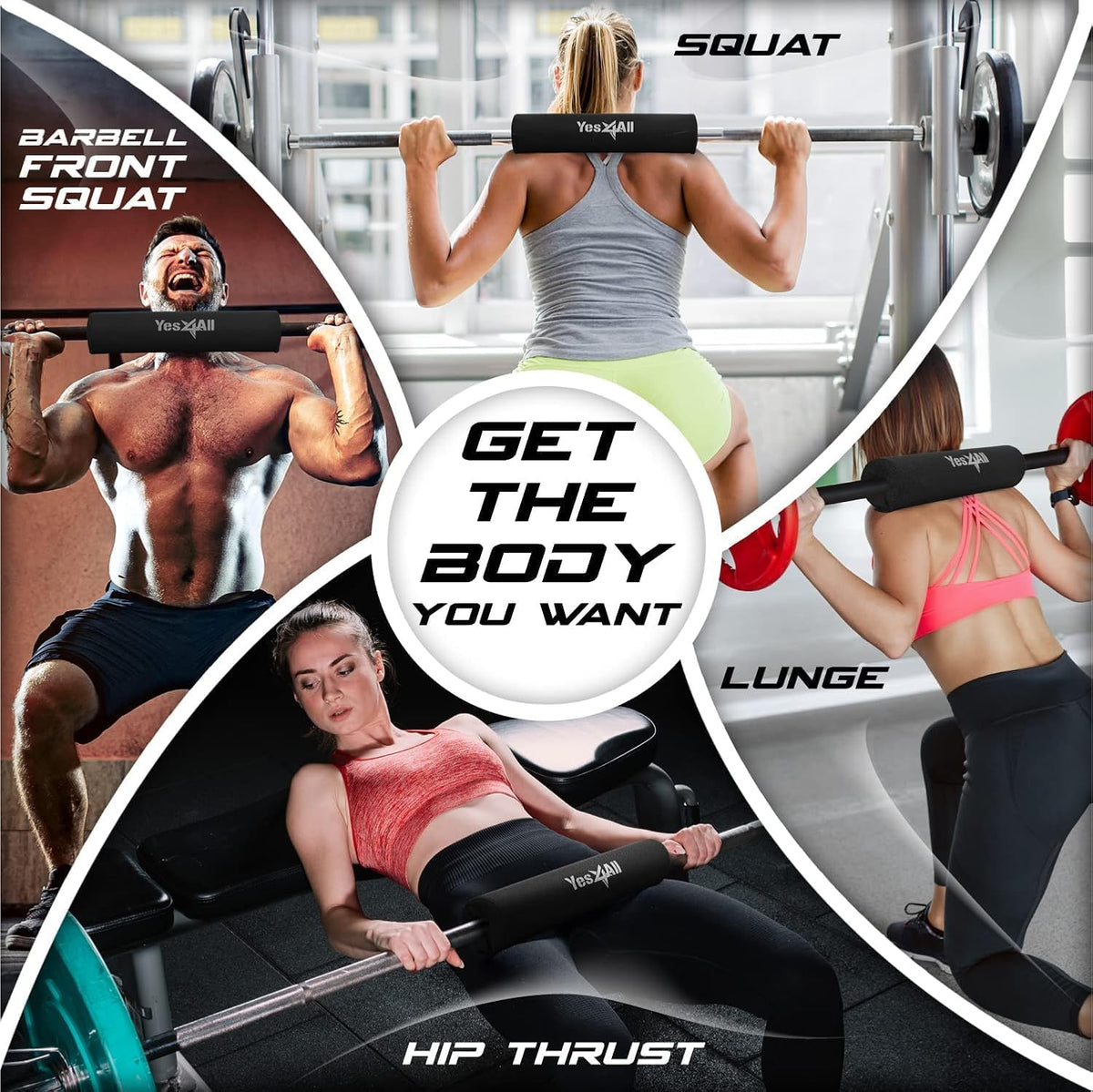 Yes4All Ergonomic Foam Bar Pad for Olympic Barbells - Ideal for Squats, Hip Thrusts, and Weight Lifting