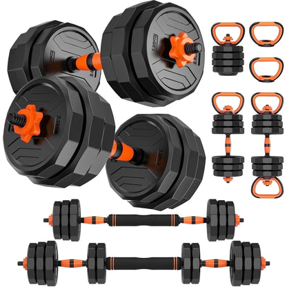 66 lb 4-in-1 Adjustable Dumbbell Set - Versatile Free Weights for Barbell, Kettlebell, and Push-Up Stand Exercises, Ideal for Home Gym Fitness for Men and Women