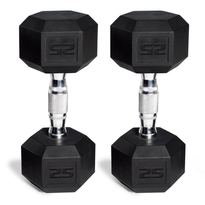 150 lb Coated Hex Dumbbell Weight Set (5-25 lb) with White Storage Rack