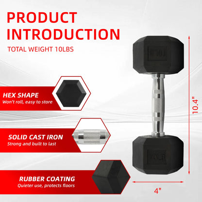 10 lb Rubber Encased Hex Dumbbell in Black