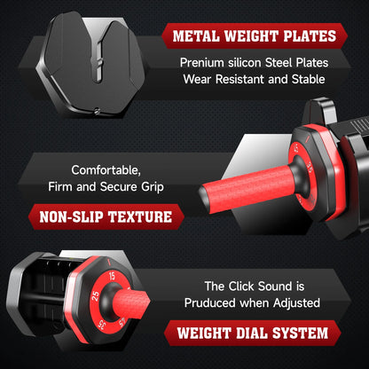 Adjustable 110LB Dumbbells with Premium Tray - 15LB to 55LB Home Gym Exercise Equipment