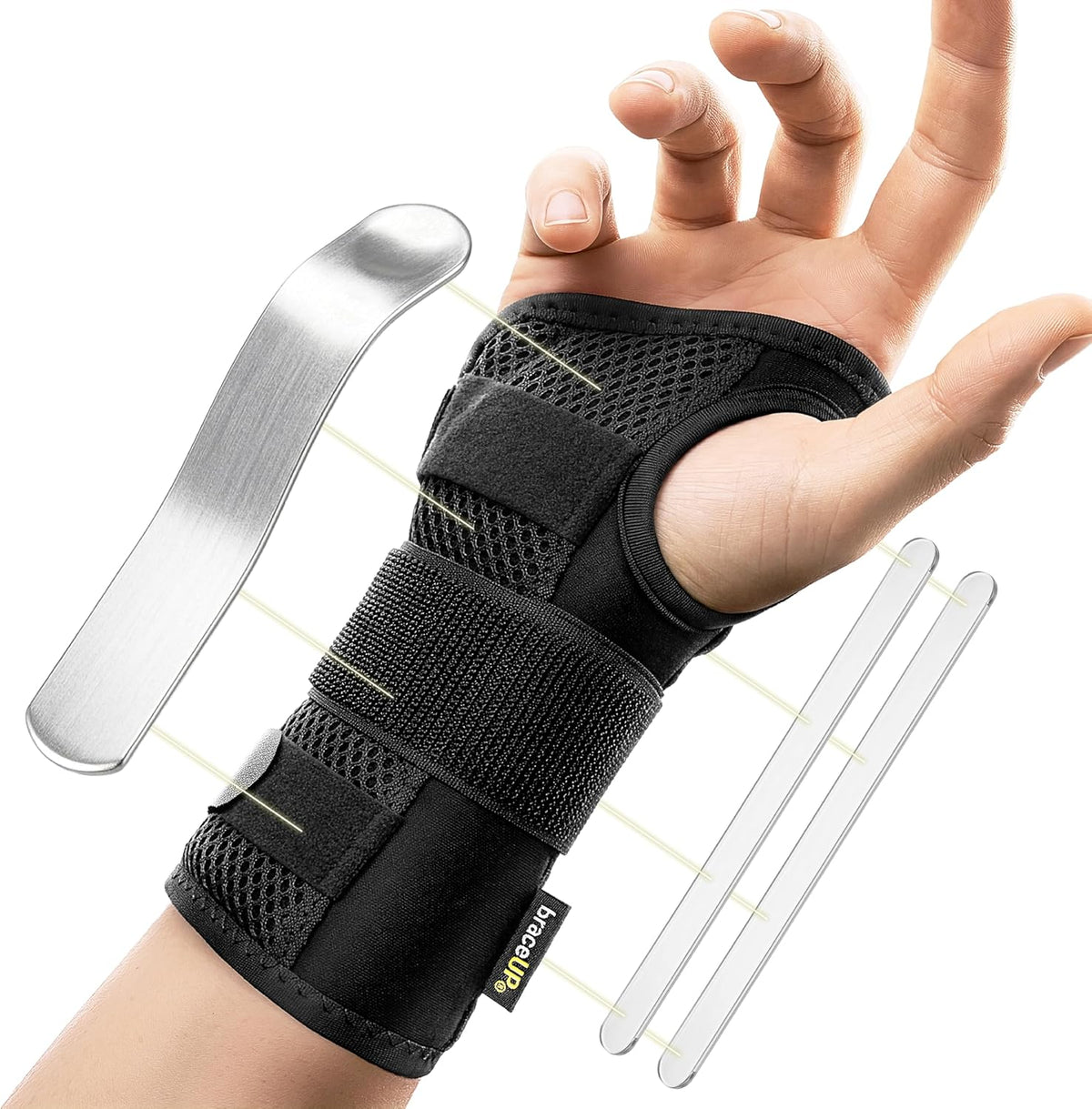 Carpal Tunnel Wrist Brace - Metal Splint for Hand and Wrist Support, Relief from Tendonitis and Arthritis Pain