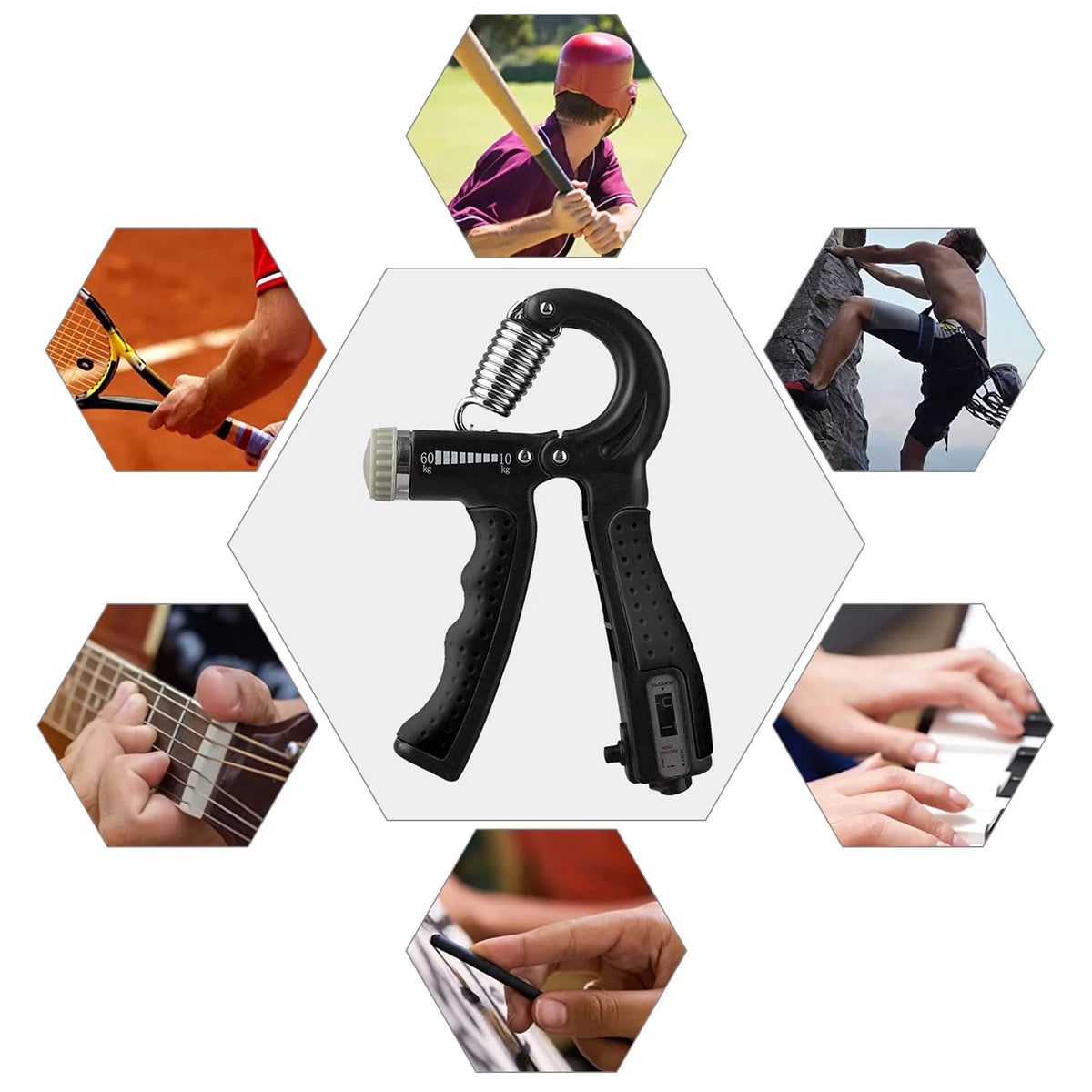 Adjustable Hand Grip Strengthener with Resistance Range of 22-132 lbs for Forearm and Finger Training, Black