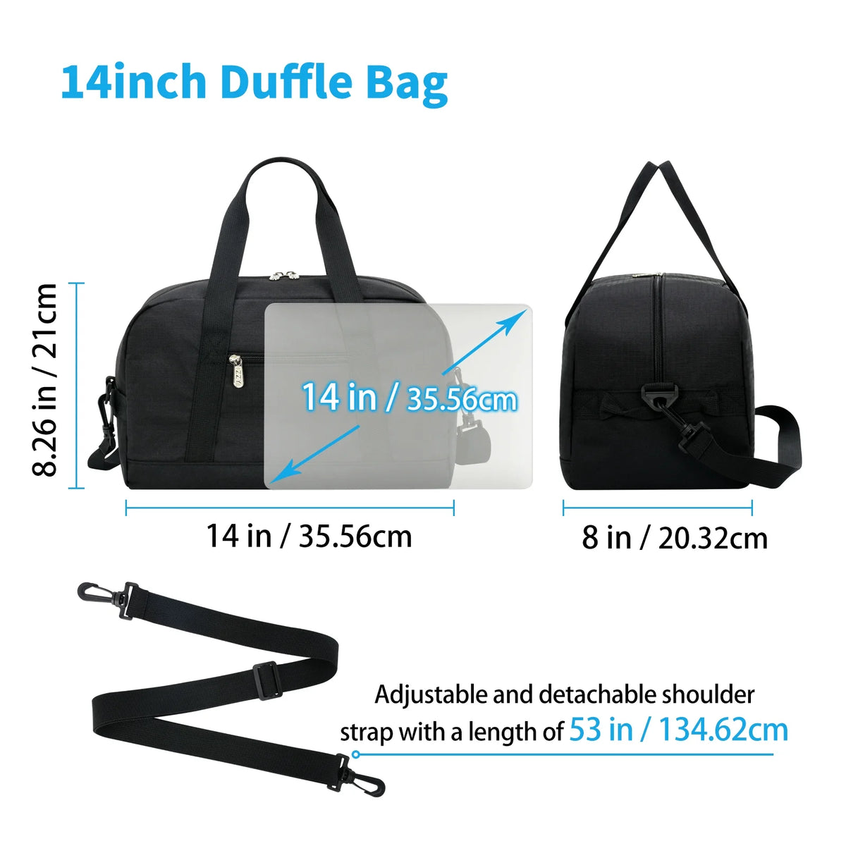 14" Carry-On Mini Duffel Bag for Travel Sport, Black