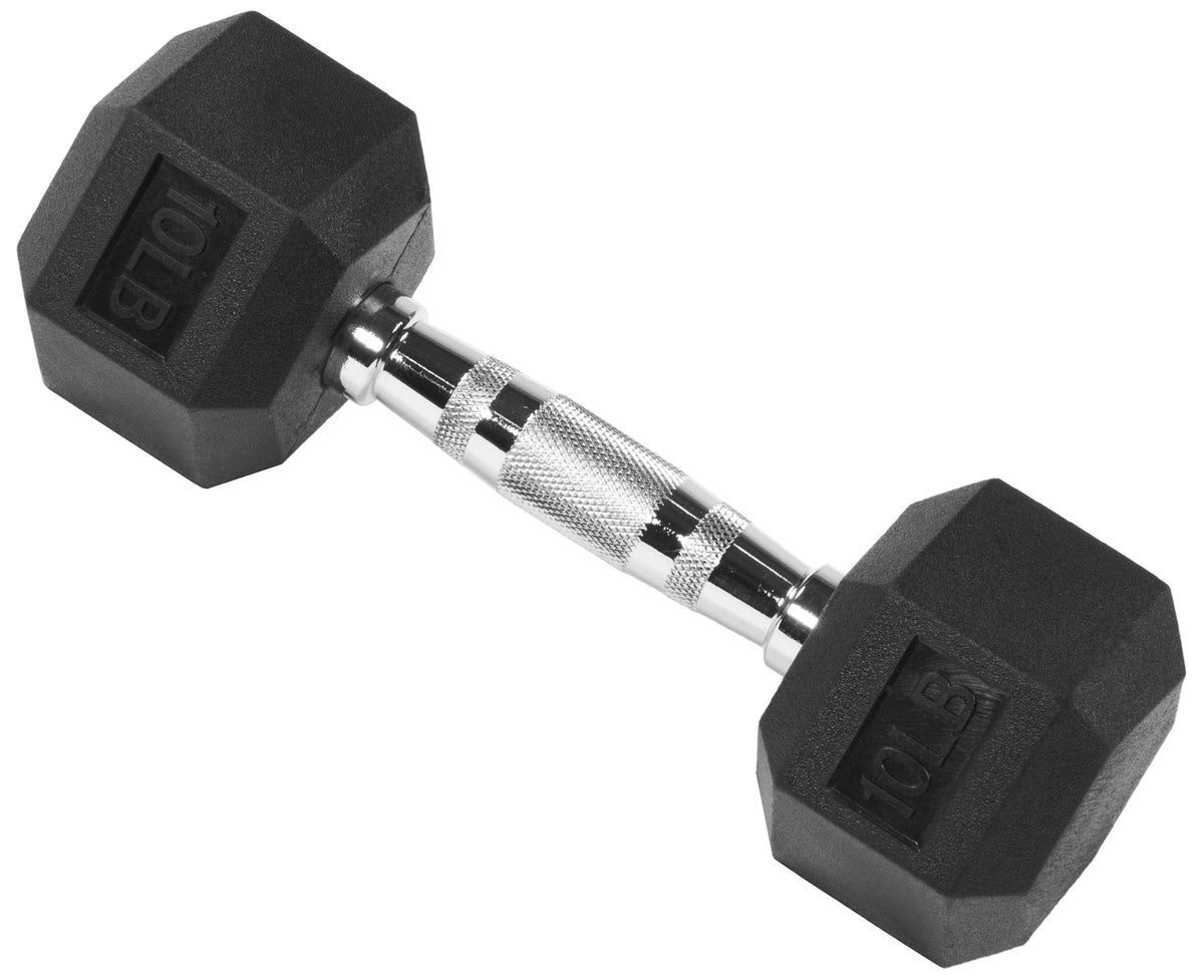 10 lb Rubber Encased Hex Dumbbell in Black