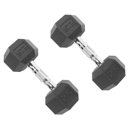 150 lb Coated Hex Dumbbell Weight Set (5-25 lb) with White Storage Rack