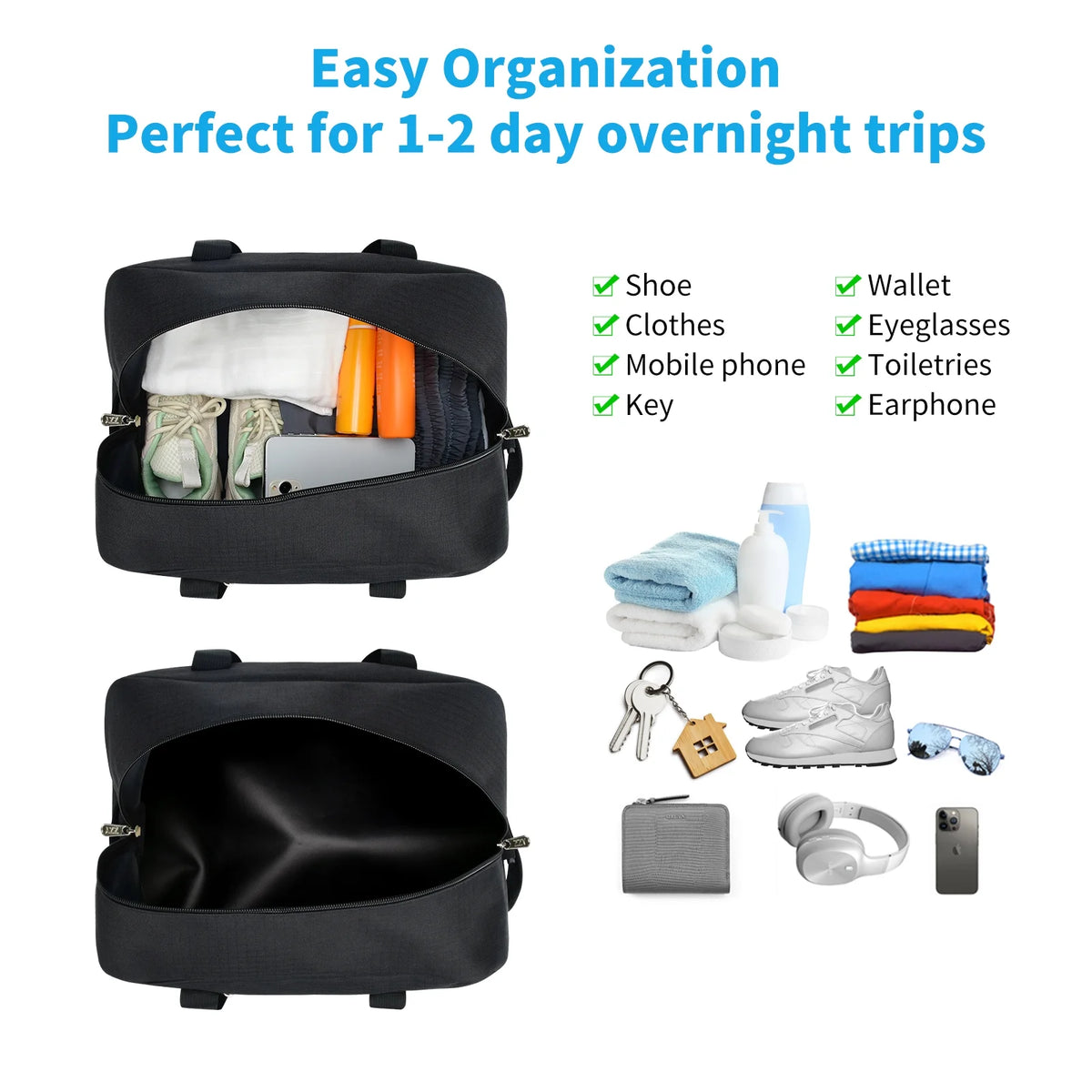 14" Carry-On Mini Duffel Bag for Travel Sport, Black