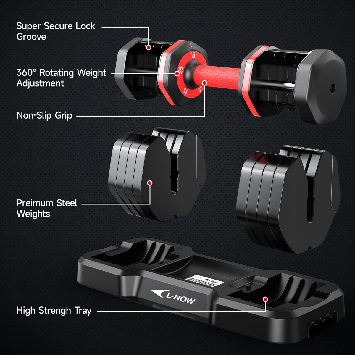 Adjustable 110LB Dumbbells with Premium Tray - 15LB to 55LB Home Gym Exercise Equipment