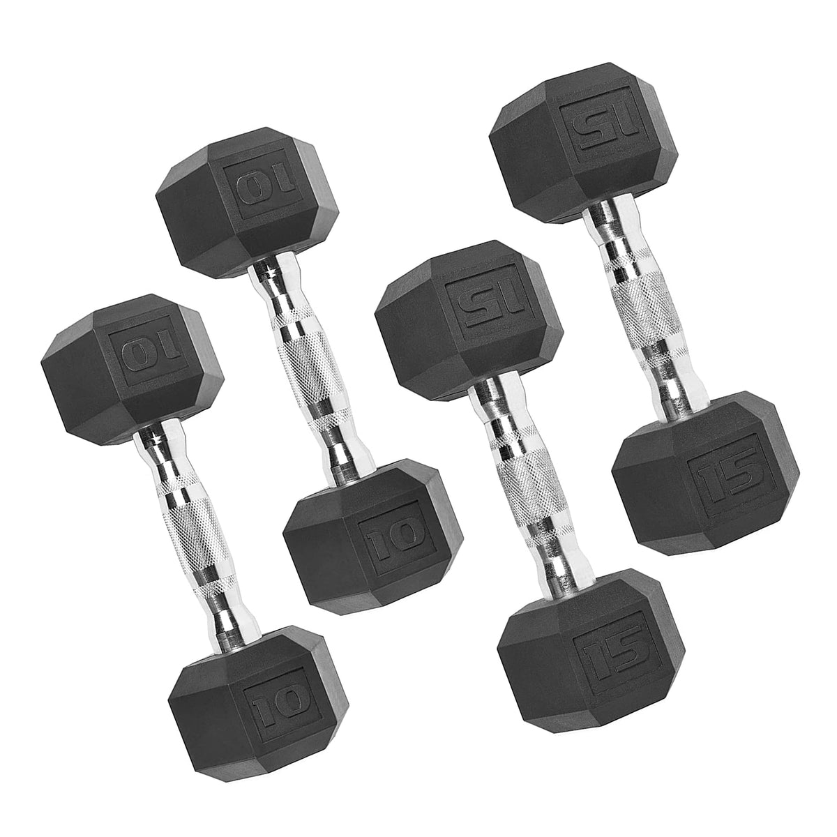 150 lb Coated Hex Dumbbell Weight Set (5-25 lb) with White Storage Rack