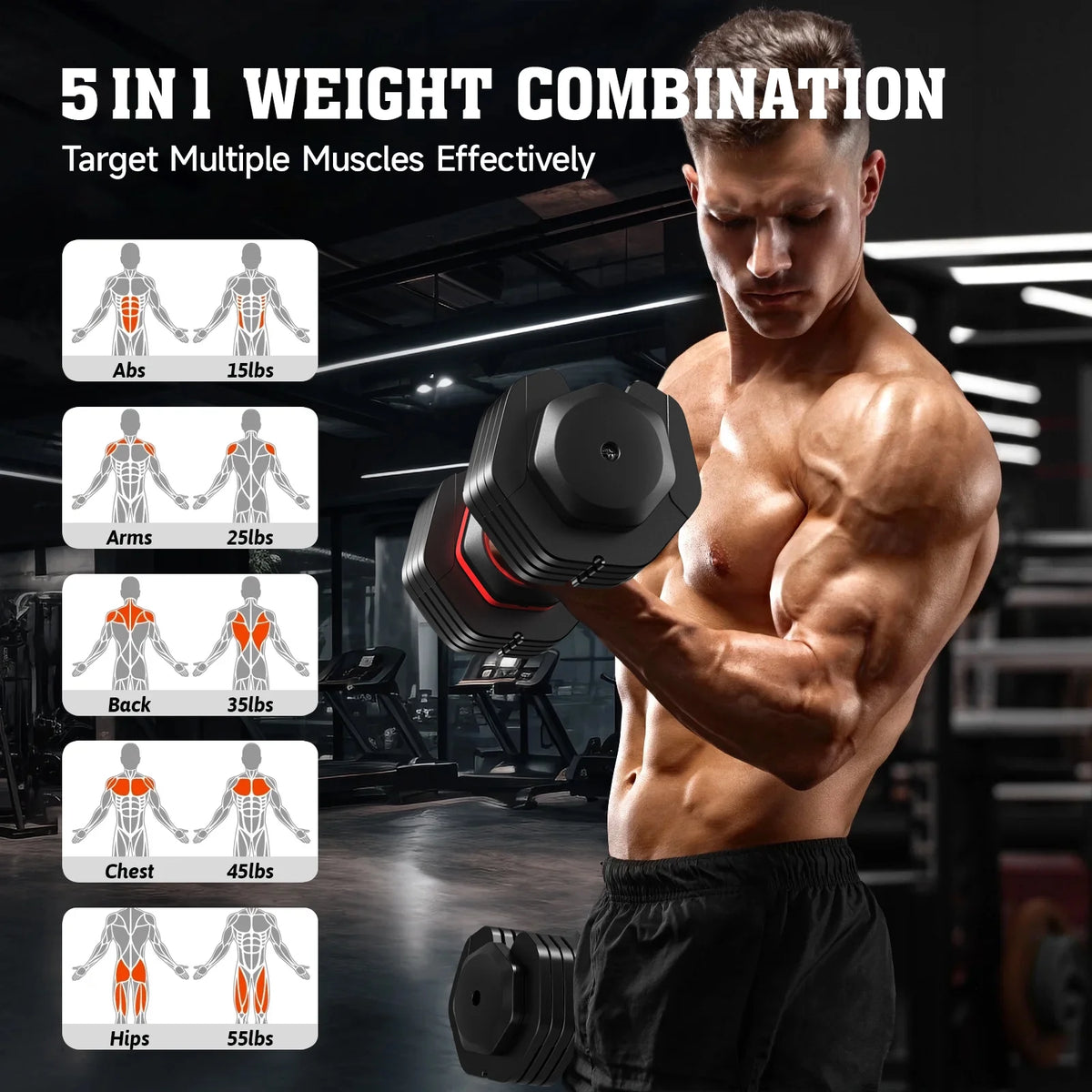 Adjustable 110LB Dumbbells with Premium Tray - 15LB to 55LB Home Gym Exercise Equipment