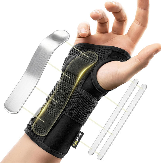 Carpal Tunnel Wrist Brace - Metal Splint for Hand and Wrist Support, Relief from Tendonitis and Arthritis Pain