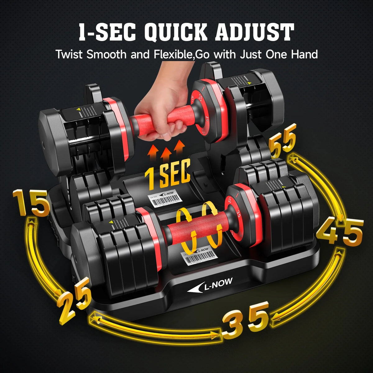 Adjustable 110LB Dumbbells with Premium Tray - 15LB to 55LB Home Gym Exercise Equipment